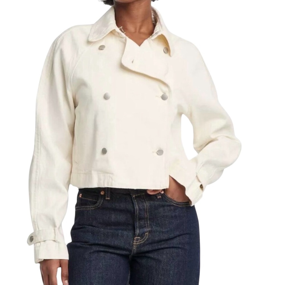 NWT Universal Thread Women's Cream Cropped Denim Pea Coat Large